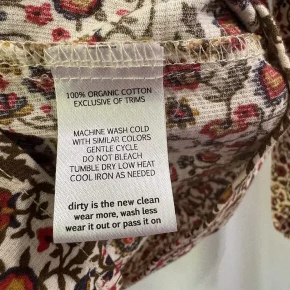 Toad & Co Manzana Peasant Top XS Ivory Red Floral Henley Long Sleeve Boho Hippie - Picture 6 of 11